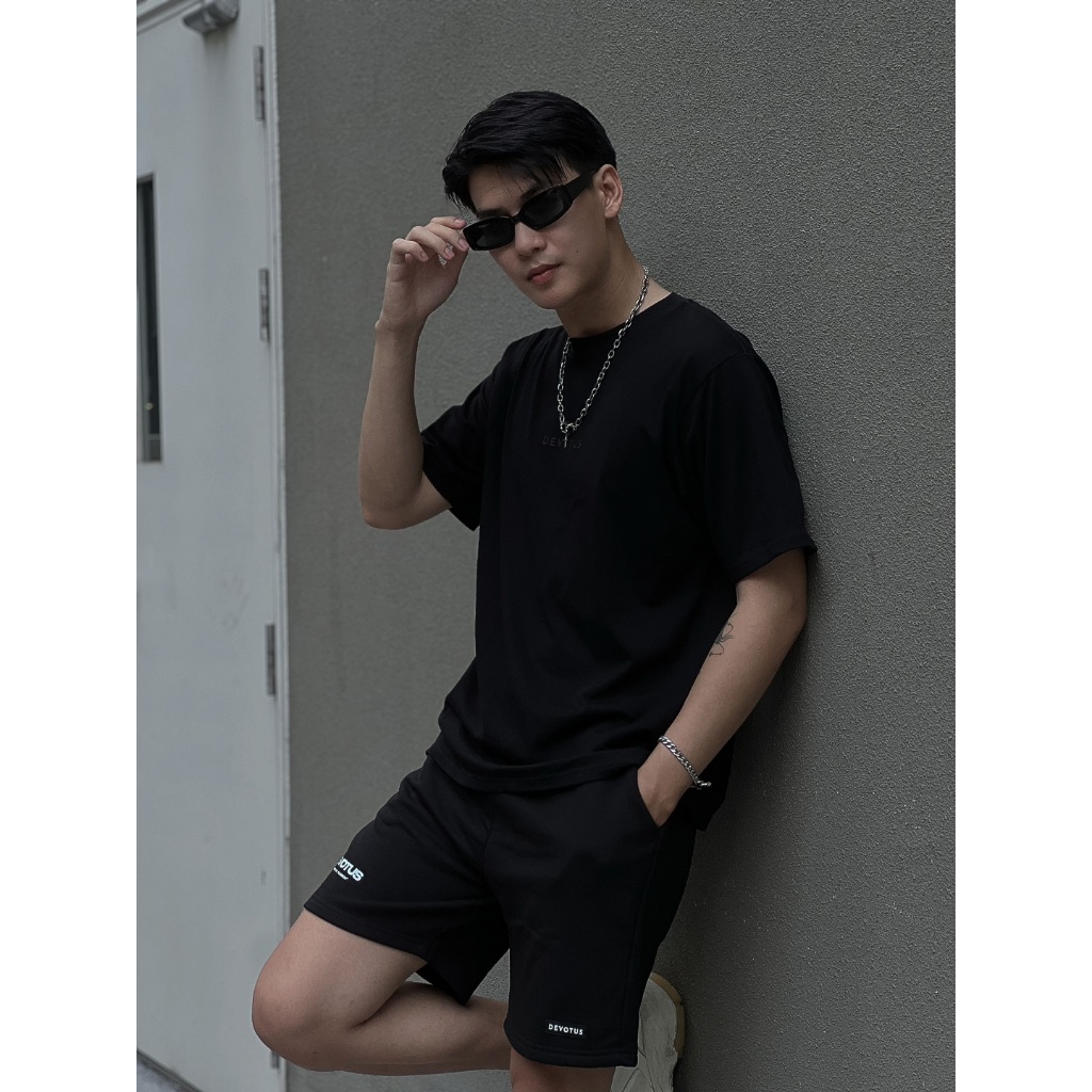 Quần short Nỉ chân cua cotton 350gsm Devotus Local Brand Unisex Signature Q002 in kéo lụa logo