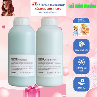 [+Tặng mũ trùm] Bộ dầu gội xả cho tóc nhuộm Davines Minu Shampoo & Conditioner Italy 1000ml
