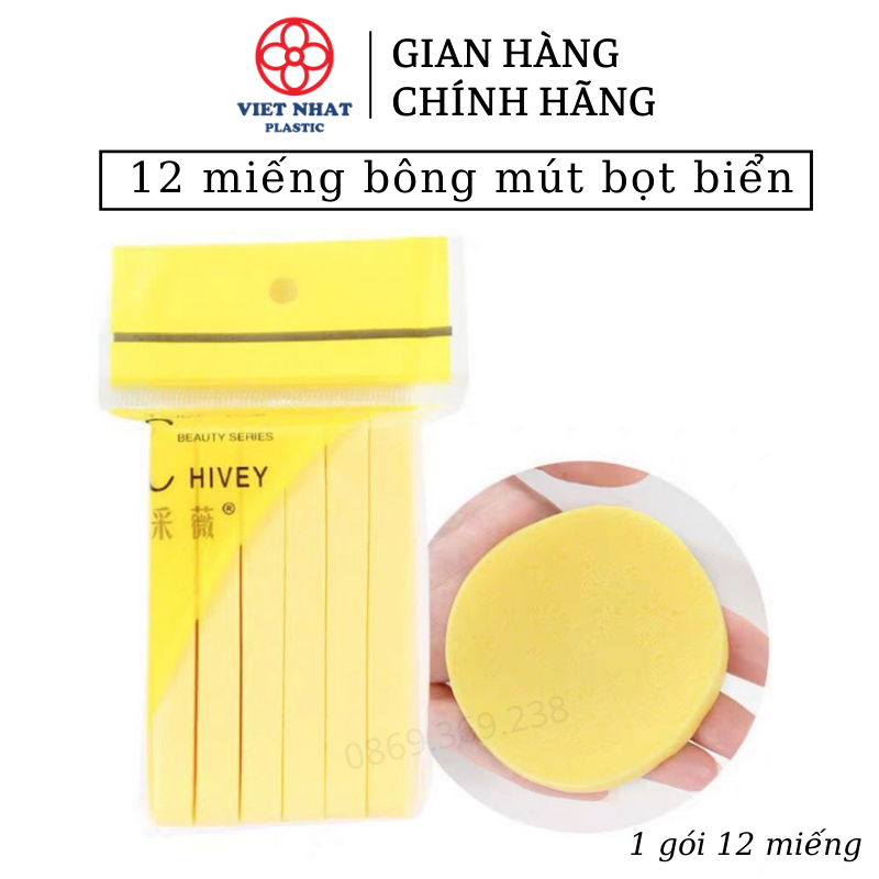 Bông nở rửa mặt, tẩy trang bọt biển Chivey gói bông mút bọt biển 12 miếng - Việt Nhật Plastic HN