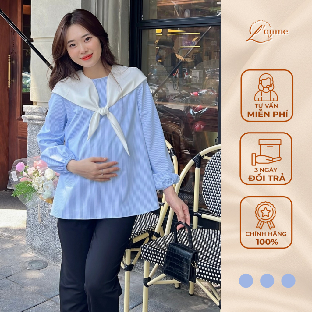 Áo bầu sơ mi Valley Shirt phối cố thủy thủ trẻ trung, phù hợp mẹ bầu đi làm, đi chơi by Lamme