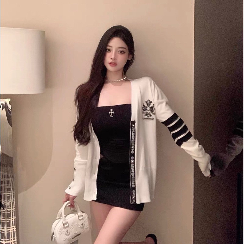 Áo cadigan crom nhiều dây ảnh thật len