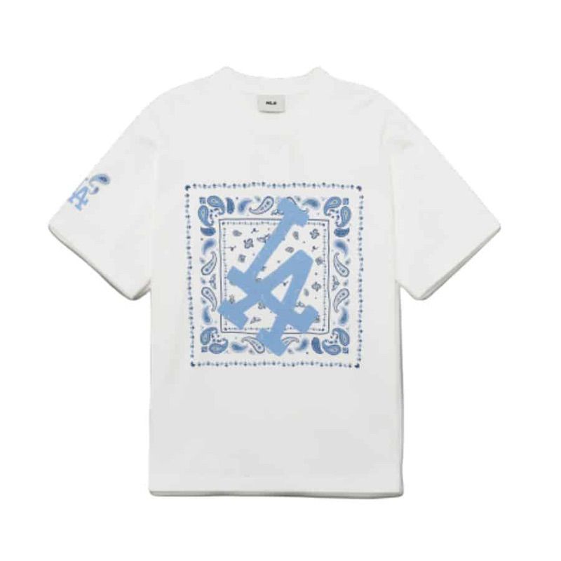 CHÍNH HÃNG - Áo thun MLB Paisley Big Logo LA Dodgers 3ATSI0133-07WHS (mặt sau trơn) - ÁO THUN CỔ TRÒ