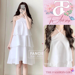 Váy Cổ Yếm 3 Tầng Dáng Baby Doll Mặc Dã Ngoại, Đầm Cổ Yếm Màu Trắng Đi Biển Dạo Phố - Tú Anh Shop
