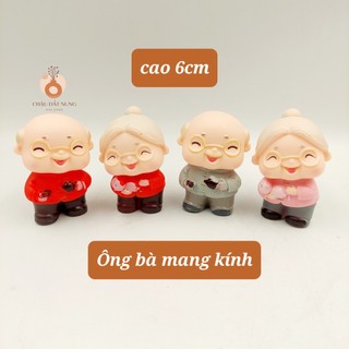 Trang trí sân vườn, terrarium  - Ông bà mang kính 06, chiều cao 6cm
