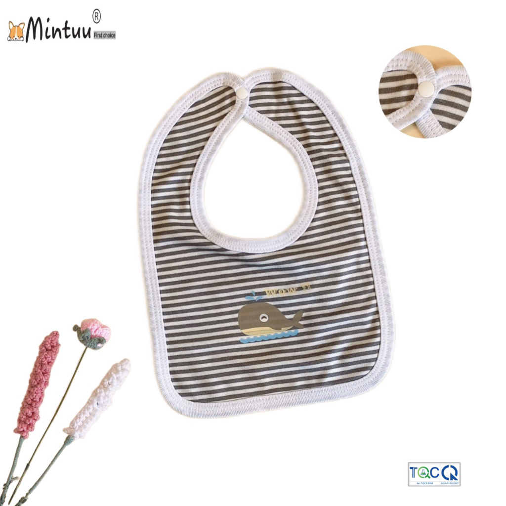 Yếm cho bé sơ sinh bấm nút sau, chất liệu vải visco sọc dẻo , thương hiệu MINTUU