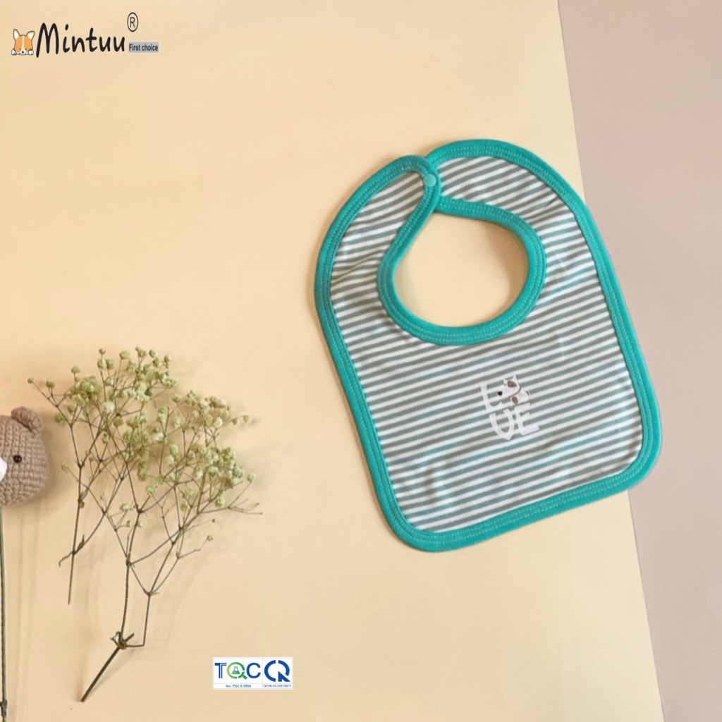 Yếm cho bé sơ sinh bấm nút sau, chất liệu vải visco sọc dẻo , thương hiệu MINTUU