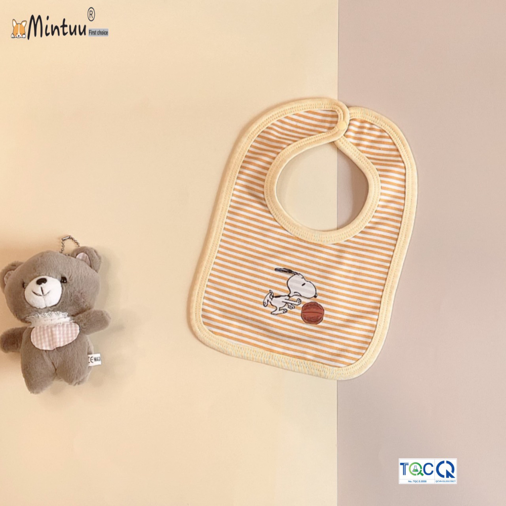 Yếm cho bé sơ sinh bấm nút sau, chất liệu vải visco sọc dẻo , thương hiệu MINTUU