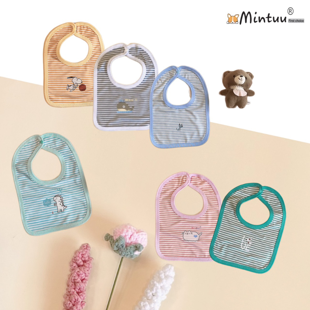 Yếm cho bé sơ sinh bấm nút sau, chất liệu vải visco sọc dẻo , thương hiệu MINTUU