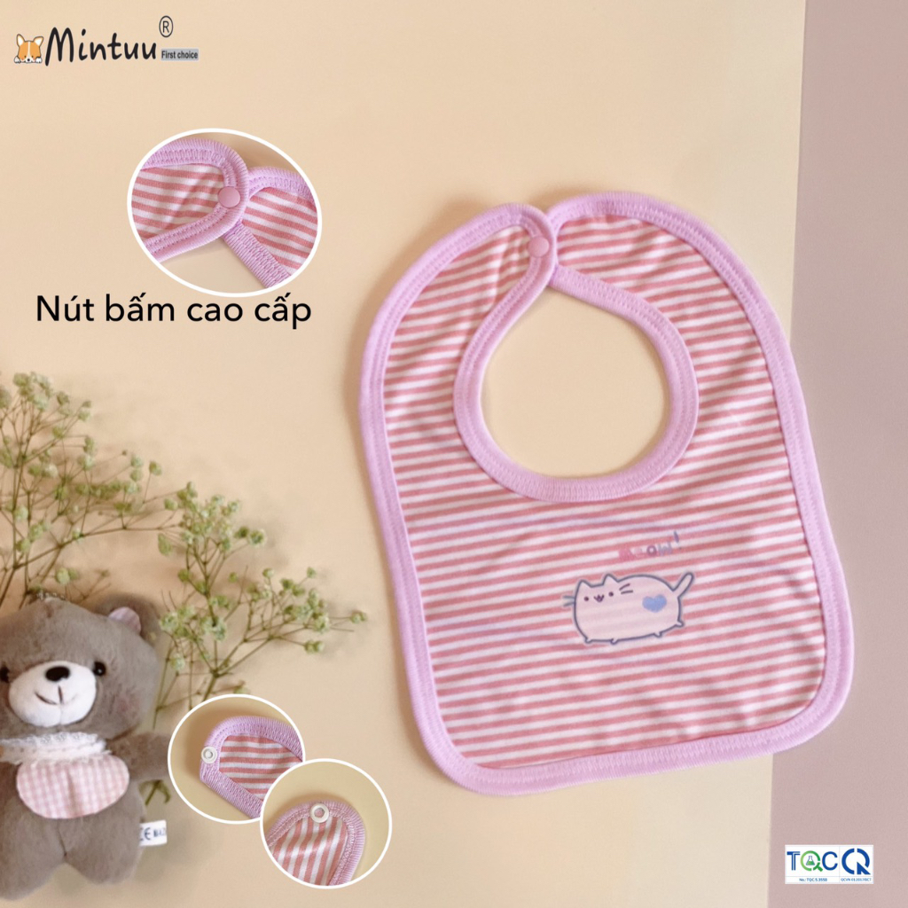 Yếm cho bé sơ sinh bấm nút sau, chất liệu vải visco sọc dẻo , thương hiệu MINTUU