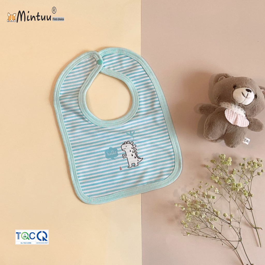 Yếm cho bé sơ sinh bấm nút sau, chất liệu vải visco sọc dẻo , thương hiệu MINTUU
