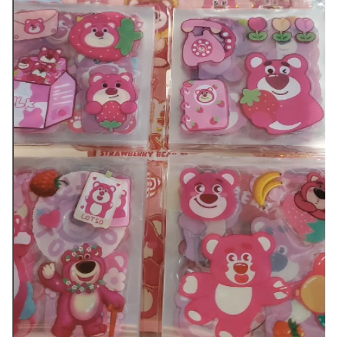 Hộp 100 Tấm Sticker Gấu Lotso Lotto Bear Gấu Dâu Hình Dán Chống Nước Trang Trí Sổ Bìa Sách Dễ Thương