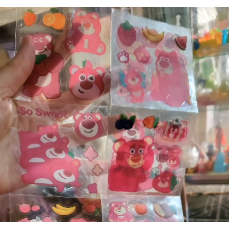 Tấm Sticker Gấu Lotso Lotto Bear Gấu Dâu Hình Dán Chống Nước Trang Trí Sổ Bìa Sách Dễ Thương