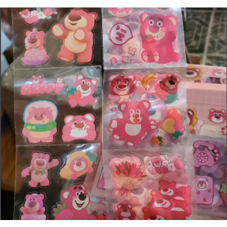 Tấm Sticker Gấu Lotso Lotto Bear Gấu Dâu Hình Dán Chống Nước Trang Trí Sổ Bìa Sách Dễ Thương