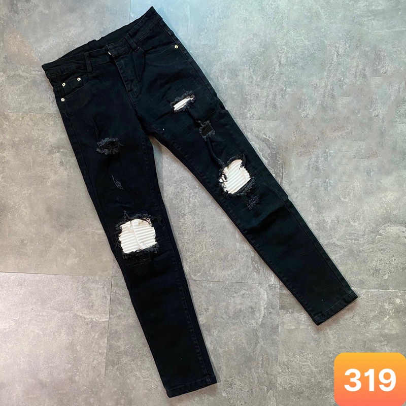 Quần jeans nam boy phố rách vá gối màu xanh chất bò cao cấp co dãn 4 chiều form skinny Lavado 33 mới