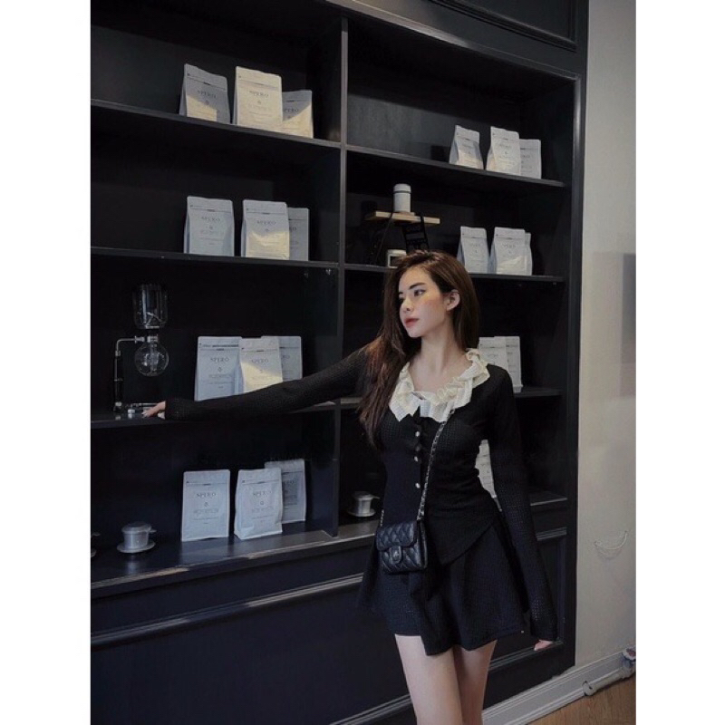 Sét áo bánh bèo phối viền kèm chân váy siêu đẹp