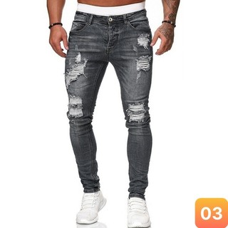 Quần jean nam boy phố màu xám rách gối chất liệu bò cao cấp co dãn 4 chiều form dáng skinny Lavado 03 mới