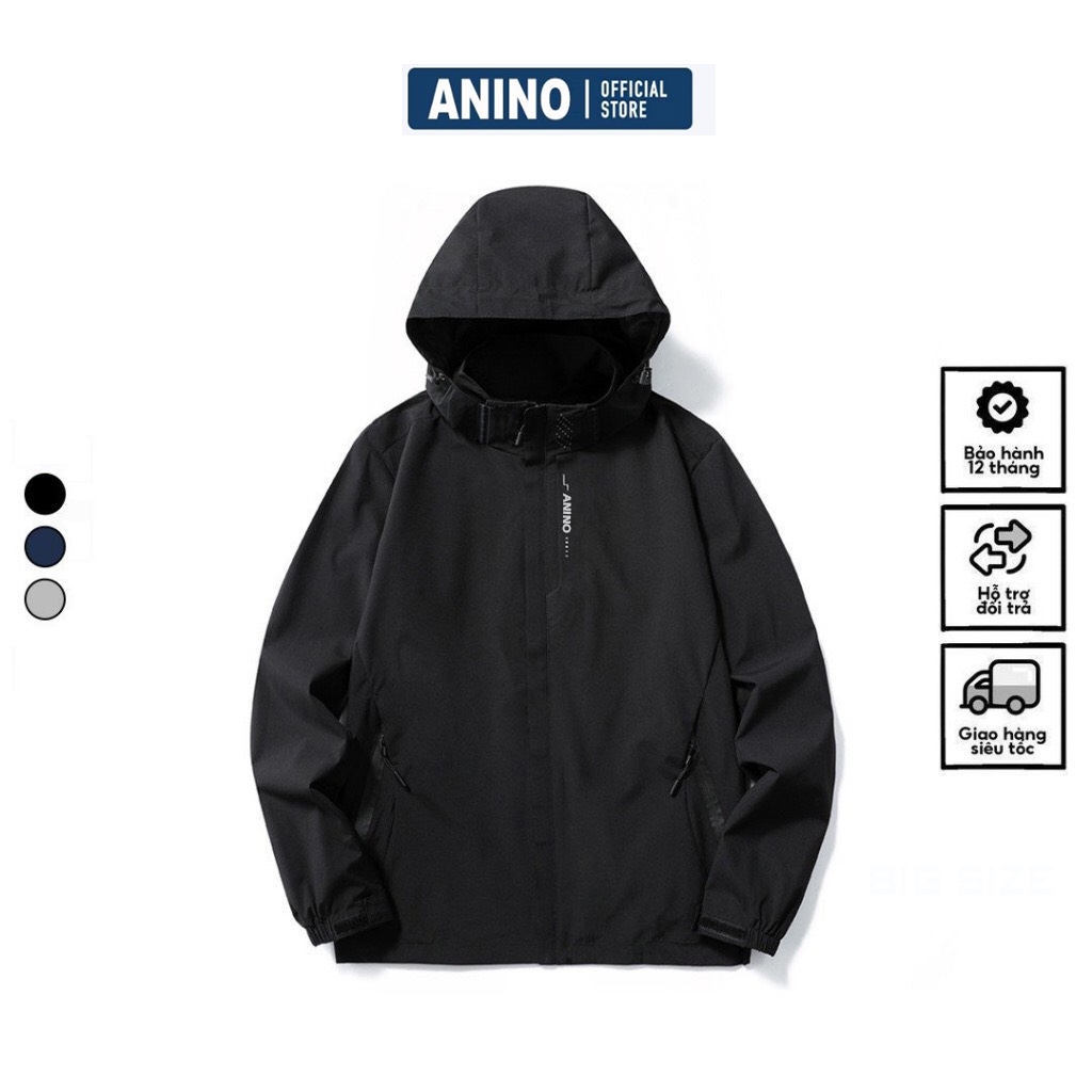 Áo Khoác Big Size Nam ANINO , Áo Khoác Gió Nam Bigsize vải Dù 2 Lớp Chống Gió Chống Nước cho người béo, mập