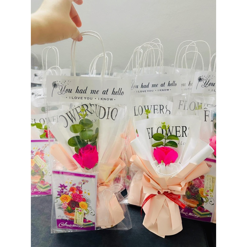 Túi hoa sáp, hoa nhũ kèm thiệp