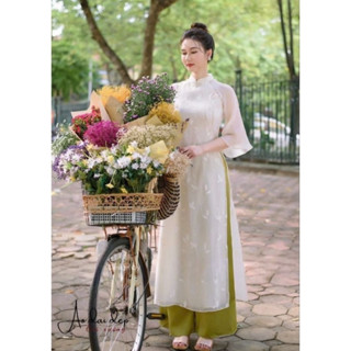 [Cả set] Áo dài cách tân thêu hoa cổ trụ xinh xắn - Erica Dress