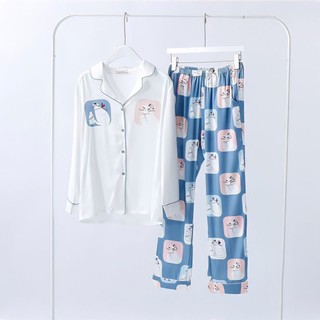 Sét bộ pyjama lụa xước tay dài quần dài cực xinh