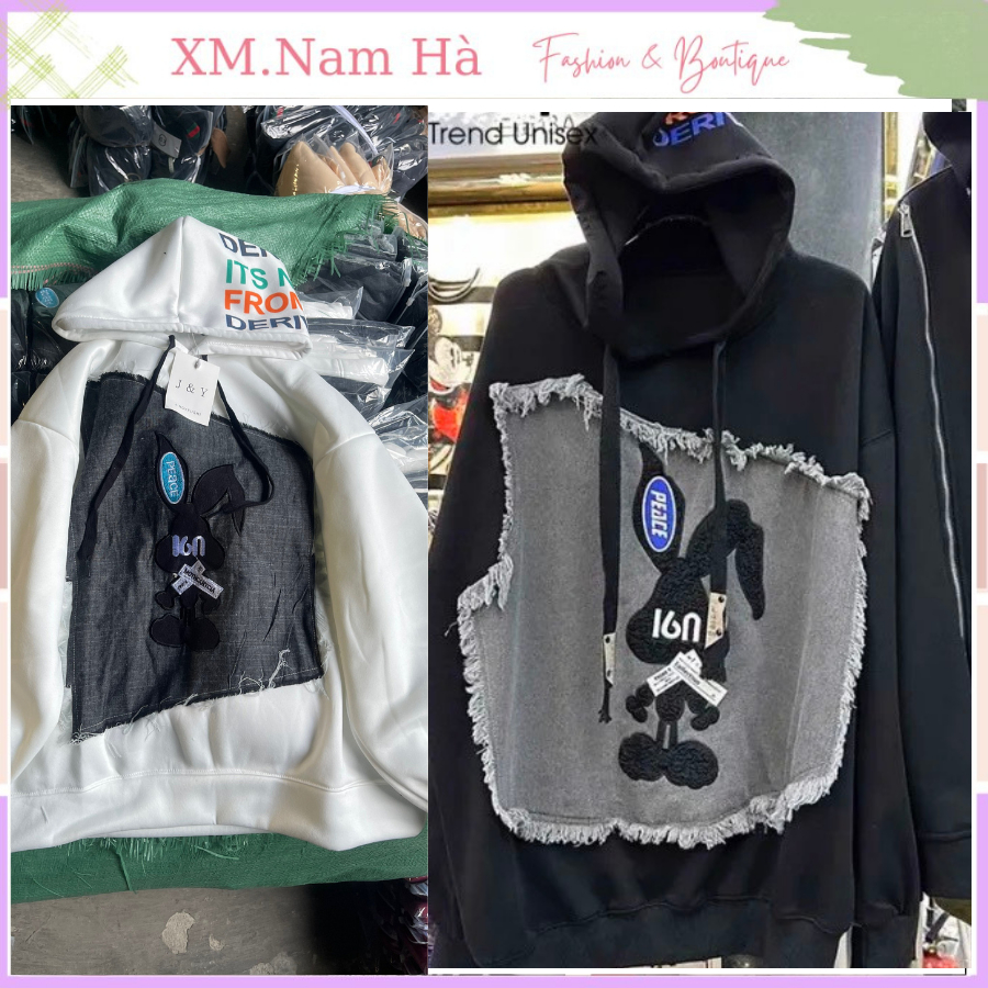 Hoodie nữ hình thỏ phối vải bò siêu xinh, áo hoodie chất nỉ ngoại dày dặn