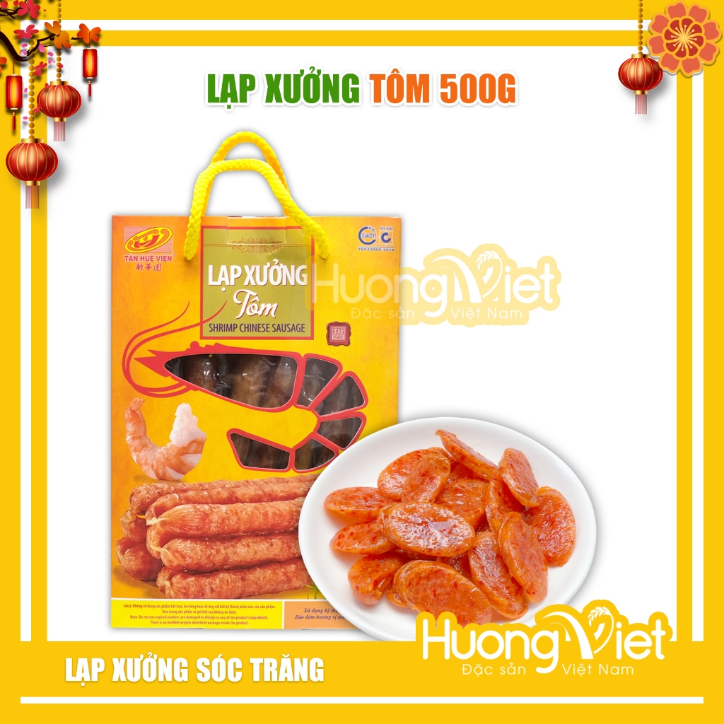 Lạp xưởng tôm Tân Huê Viên cao cấp 500g, lạp xưởng tôm Sóc Trăng, lạp xưởng miền Tây làm quà tặng, l