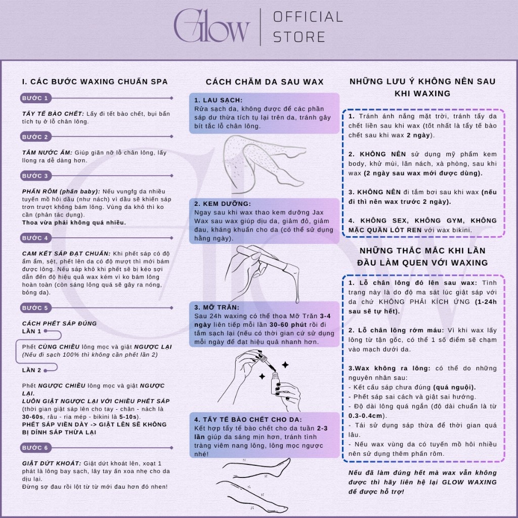 Sáp Wax Lông Ngọc Trai Siêu Bám Lông Dùng Được Cho Da Nhạy Cảm GLOW WAXING Tặng Kèm Que Gỗ Phết Sáp Wax Lông