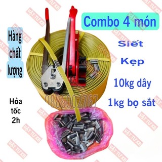 Combo 4 món dùng đóng dây đai nhựa pp/pet... combo 4 món gồm kìm kẹp , siết, 1kg bọ khóa, 10 kg Dây đai nhựa pp