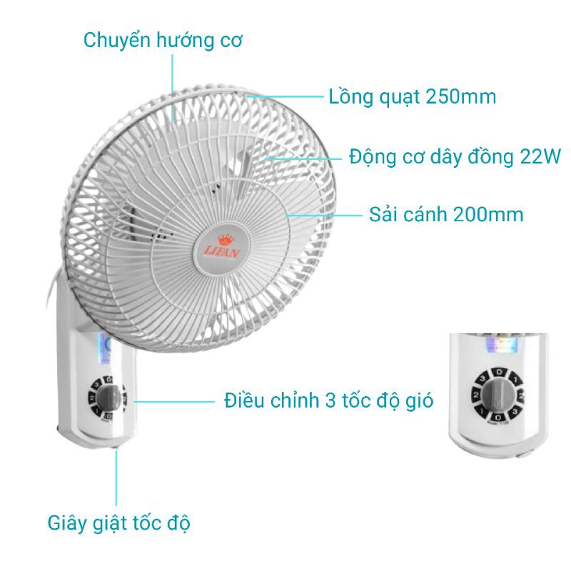 Quạt treo tường Lifan T-109 sải cánh 20 cm lồng 25cm
