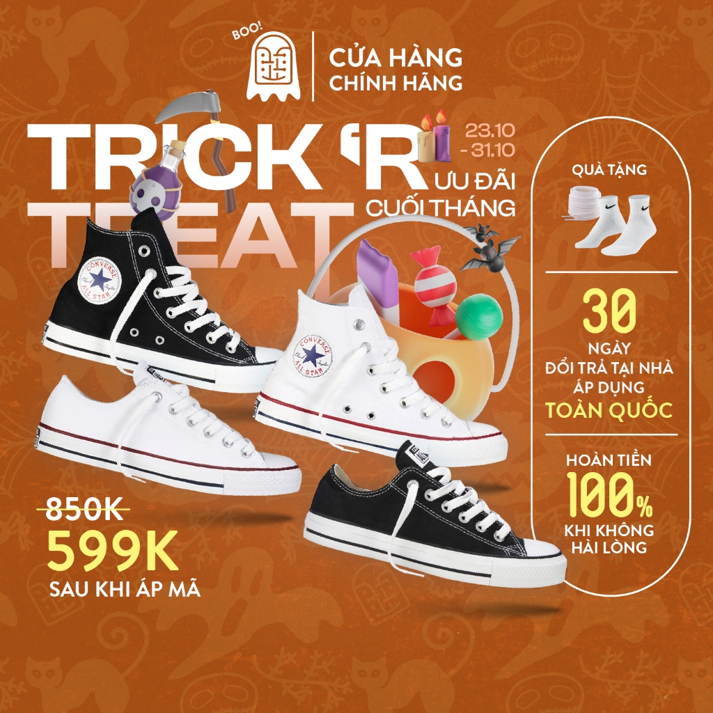 Giày Converse chính hãng bản CLASSIC, cổ cao cổ thấp, màu đen trắng cho nam nữ Present Original Sneakers