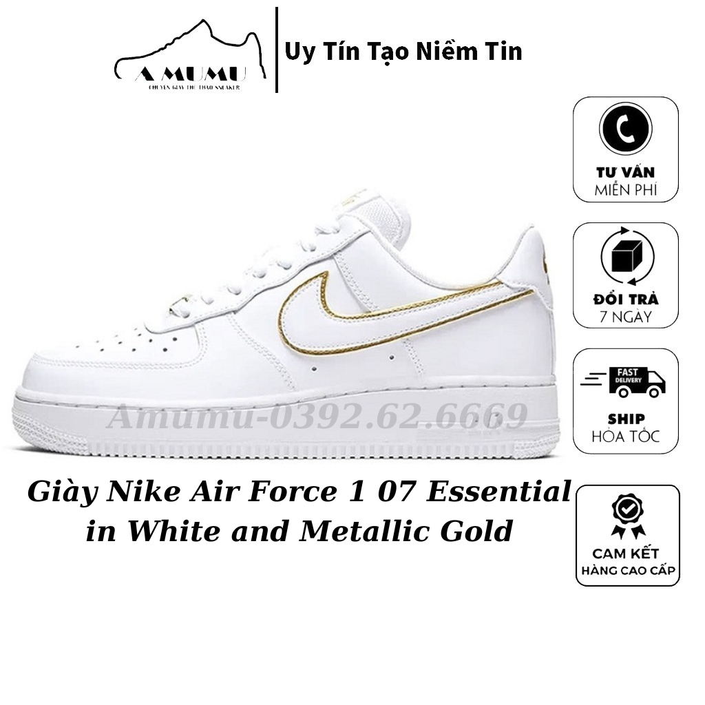 Giày _nike air force 1 trắng viền vàng, giày af1 trắng viền vàng cao cấp thể thao nam nữ full size, full bill, box