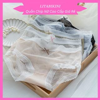 Quần chíp nữ , quần lót nữ cao cấp sexy ren lụa lạnh chấm bi - r26