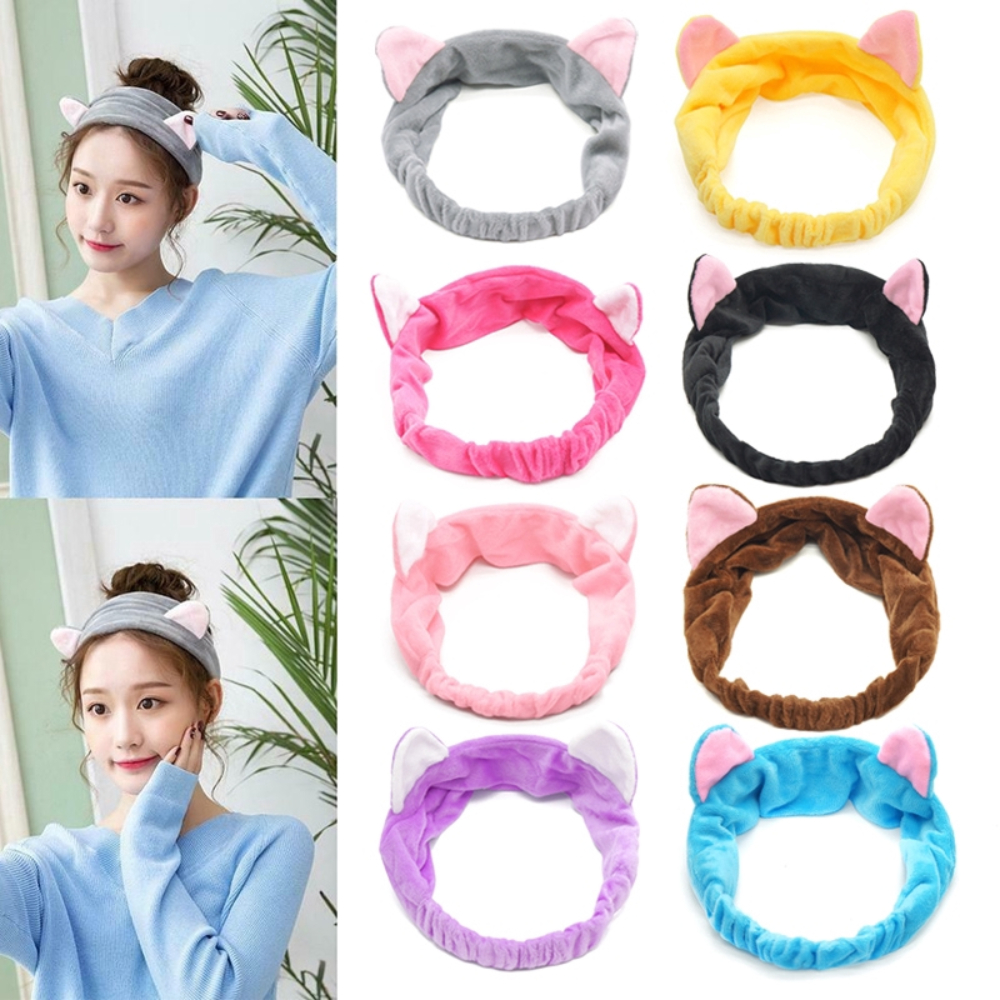 Băng đô rửa mặt tai mèo co dãn dễ thương cho bạn nữ, vải nhung siêu mịn