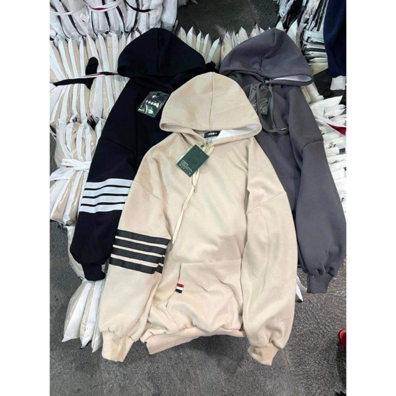 Áo hoodie nỉ mũ 4 vạch tay thome cho nam nữ