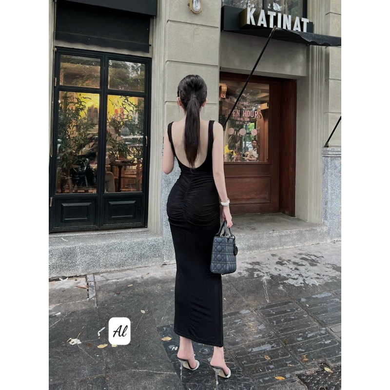 Váy body dáng dài hở lưng chất nhúng kim cương siêu đẹp