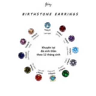 Khuyên tai nam nữ bạc 925 ổ đá nhiều màu sinh thần Birthstone dành cho 12 tháng sinh (1 chiếc) | GEMY SILVER KN110