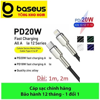 Cáp sạc nhanh baseus l 20w, cáp sạc baseus cho ip12 20w type c to l, cáp baseus metal cho ip 12 13, pd 20w