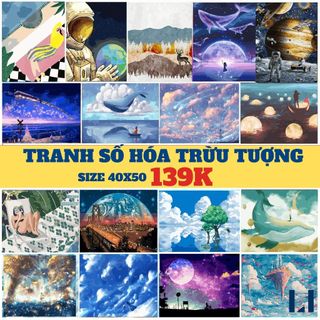 Tranh tô màu theo số có khung bầu trời, trừu tượng size 40x50, tranh sơn dầu số hoá có khung LIM Art