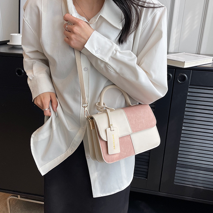 Túi quai xách nữ kèm dây đeo chéo vân hình thoi phối màu dễ thương size 22cm mẫu mới thời trang hàn quốc