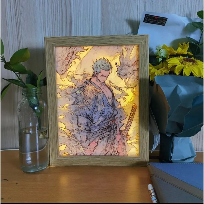 Tranh Đèn LED Decor trang trí Hình Bóng sáng tạo, Tranh Led anime decor chất liệu tráng gương