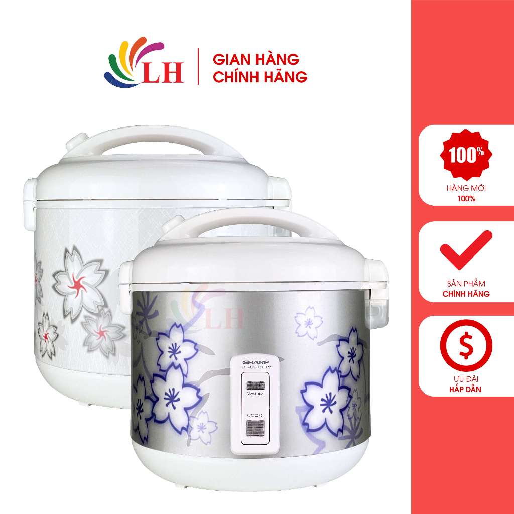 [Mã giảm 15% (tối đa 100K) đơn 399K] Nồi cơm điện nắp gài Sharp 1.8 lít KS-N181ETV"SL"/N182ETV"SW" -