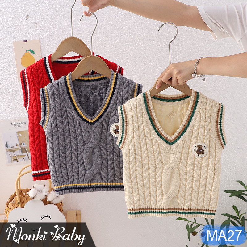Áo len gile vặn thừng cho bé trai bé gái, đồ len chuẩn đẹp trẻ em, chất len dày dặn dai chắc, mềm mịn, giữ ấm tốt | MA27