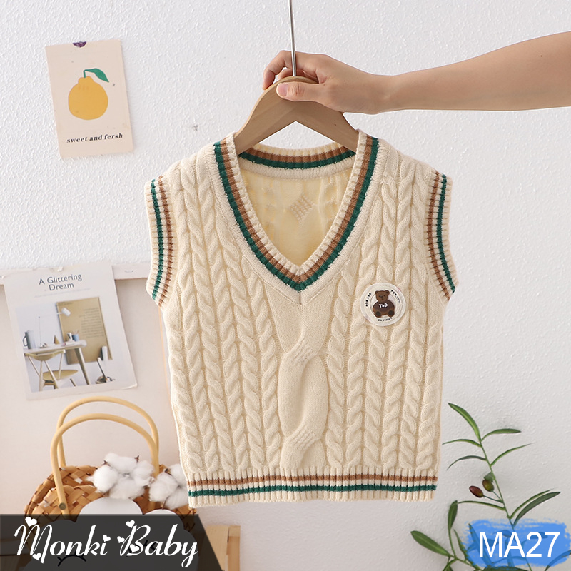 Áo len gile vặn thừng cho bé trai bé gái, đồ len chuẩn đẹp trẻ em, chất len dày dặn dai chắc, mềm mịn, giữ ấm tốt | MA27