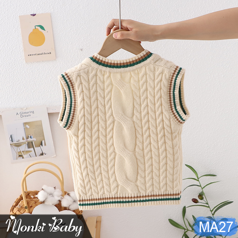 Áo len gile vặn thừng cho bé trai bé gái, đồ len chuẩn đẹp trẻ em, chất len dày dặn dai chắc, mềm mịn, giữ ấm tốt | MA27