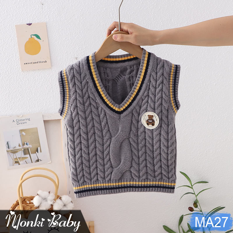 Áo len gile vặn thừng cho bé trai bé gái, đồ len chuẩn đẹp trẻ em, chất len dày dặn dai chắc, mềm mịn, giữ ấm tốt | MA27