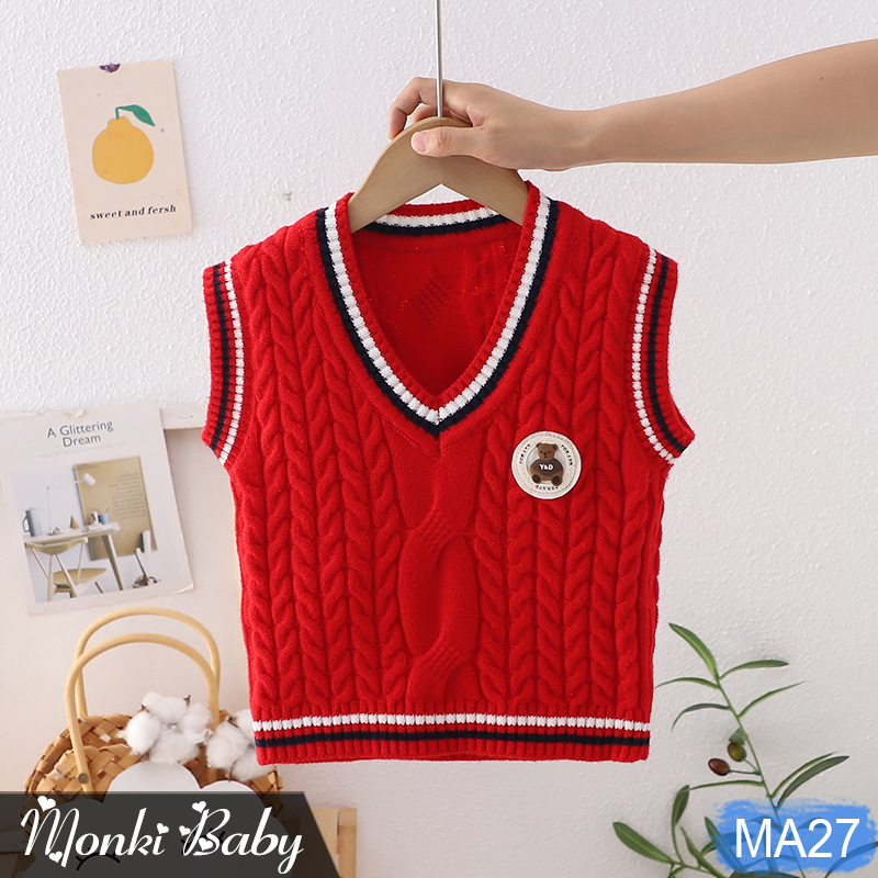 Áo len gile vặn thừng cho bé trai bé gái, đồ len chuẩn đẹp trẻ em, chất len dày dặn dai chắc, mềm mịn, giữ ấm tốt | MA27