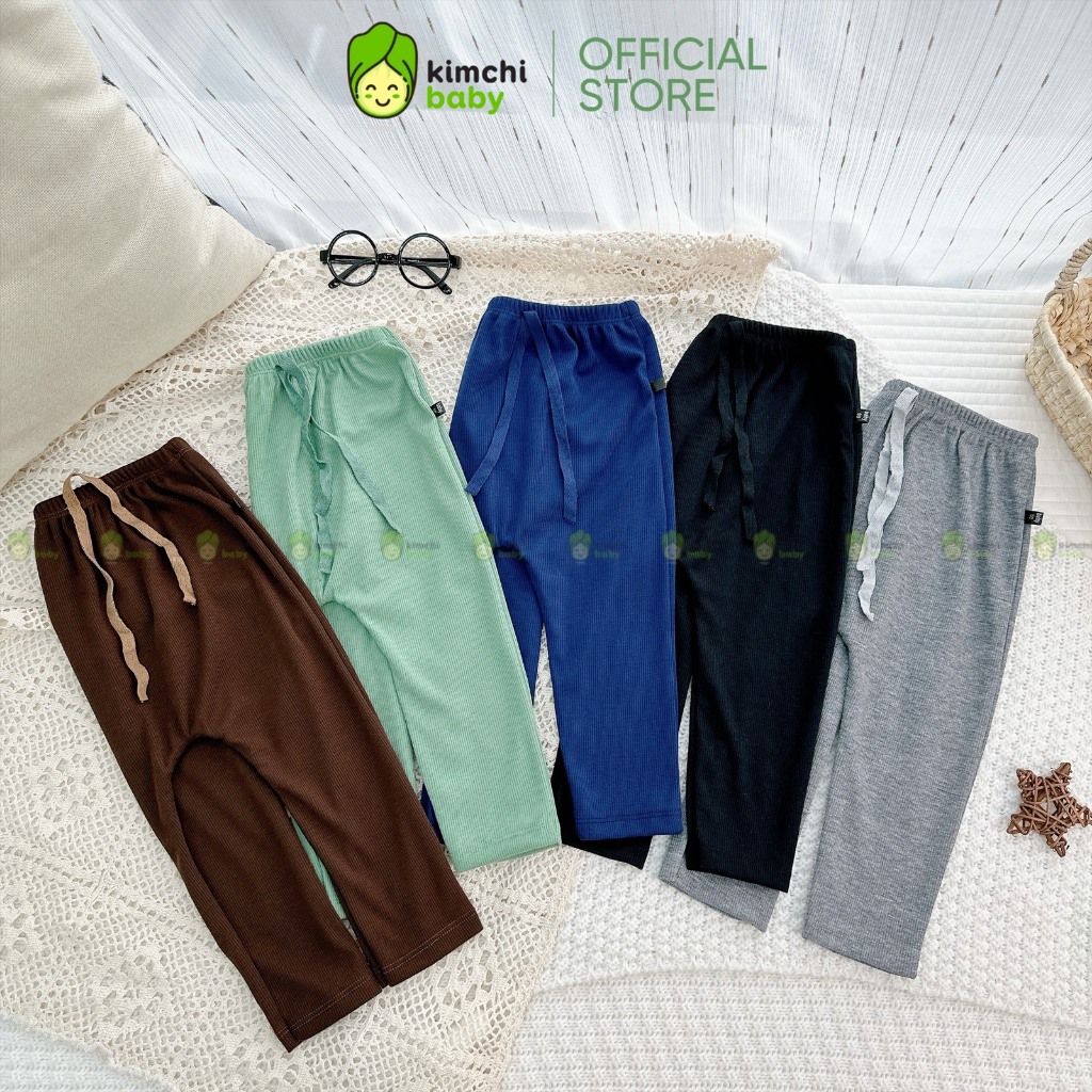 Quần Dài Cho Bé Trai, Bé Gái KIMCHIBABY Vải Thun Tăm Dây Rút, Quần Jogger Đũng Rộng Hàn Quốc Cho Bé KCQD306