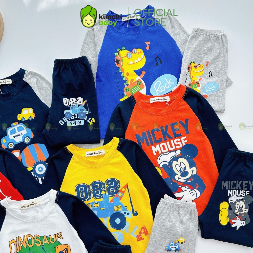 Bộ Dài Tay Cho Bé Trai KIMCHIBABY Vải Cotton Dư Xịn Hoạ Tiết Khủng Long Tay Giáp Lăng, Đồ Bộ Cho Bé Mặc Nhà KCTD320