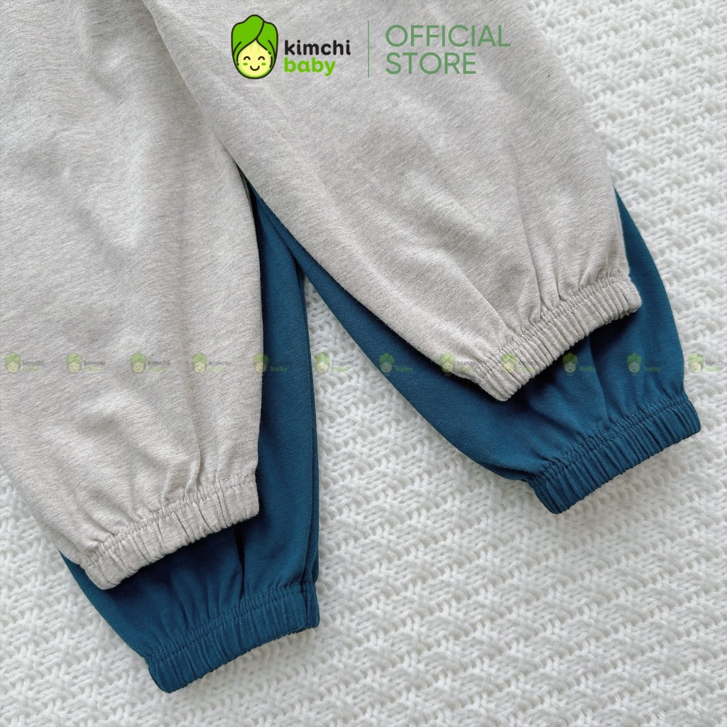 Bộ Dài Tay Cho Bé Gái, Bé Trai KIMCHIBABY Vải Cotton Hoạ Tiết Túi Ngực Basic, Đồ Bộ Cho Bé Mặc Nhà Thu Đông KCTD321