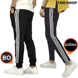 Quần thể thao nỉ 3 sọc cho nam và nữ ống bo ống suông from chuẩn chất dày dặn không nhăn không xù - Tâm Shop